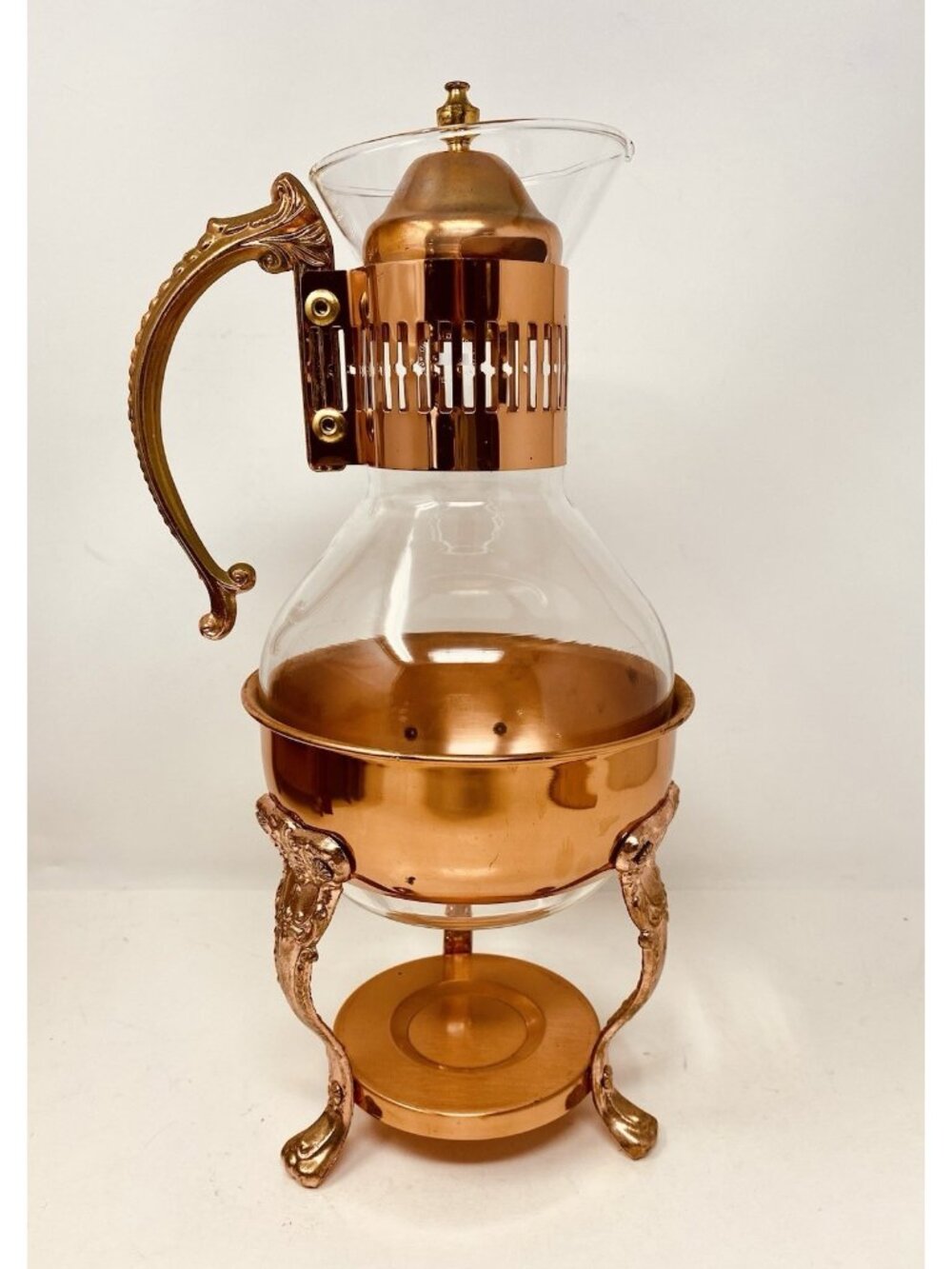 Vintage Copper & Corning Glass Coffee Carafe Warmer Set Princess House 13”